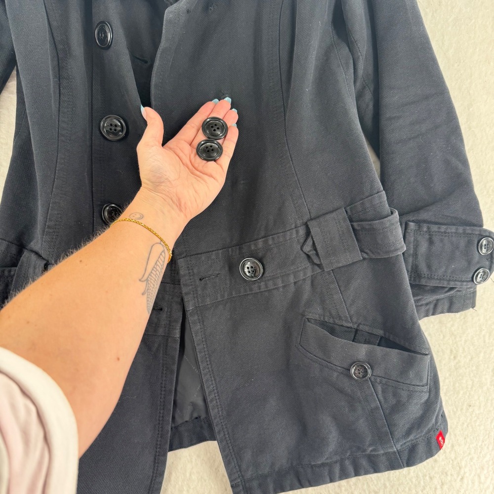 EDC by Esprit - Pea Coat Double Breasted Cotton Twill - Black - M - Womens - Picture 9 of 12